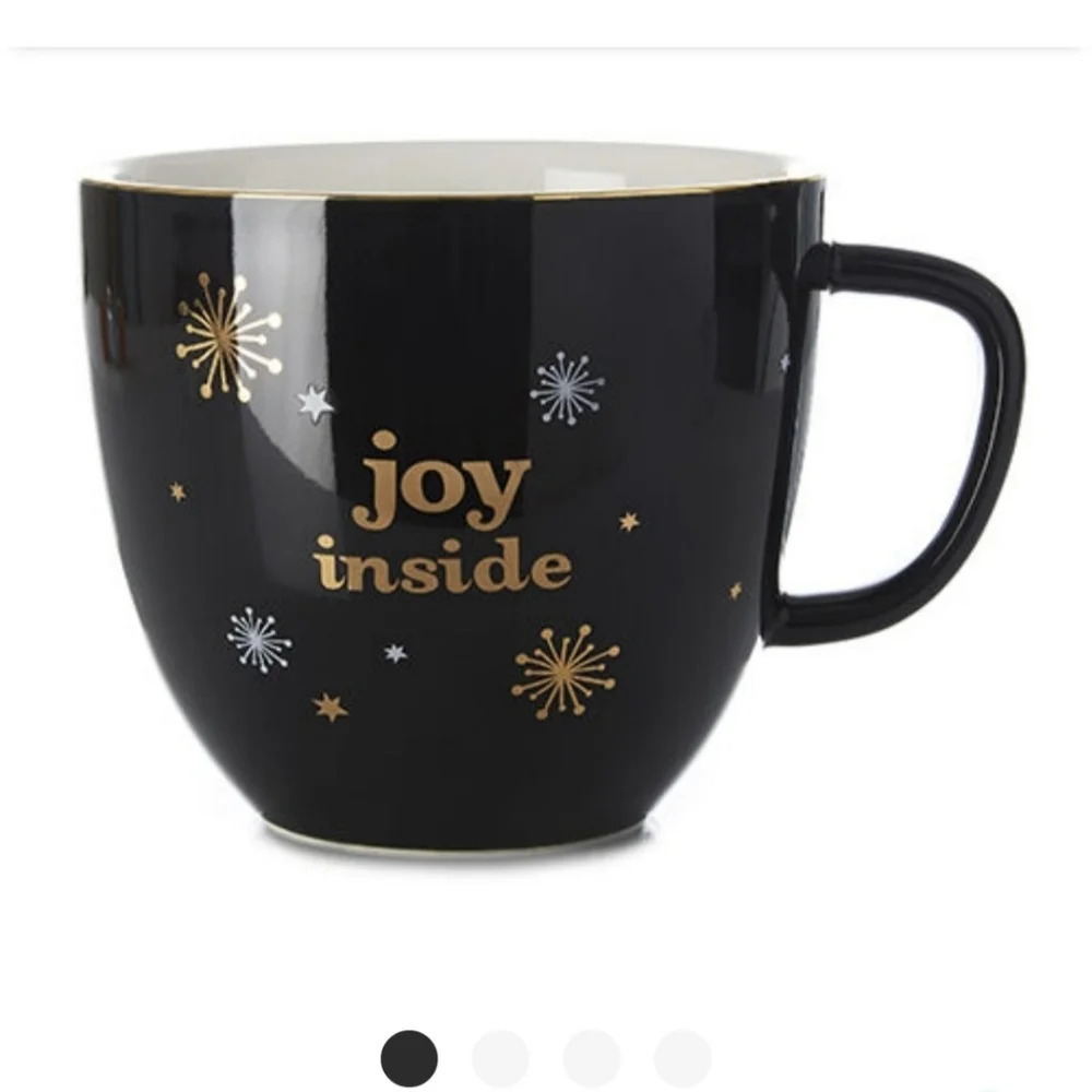 2/$25 David's Tea  Joy Inside Oversized Winter Coffee Mug Black Gold